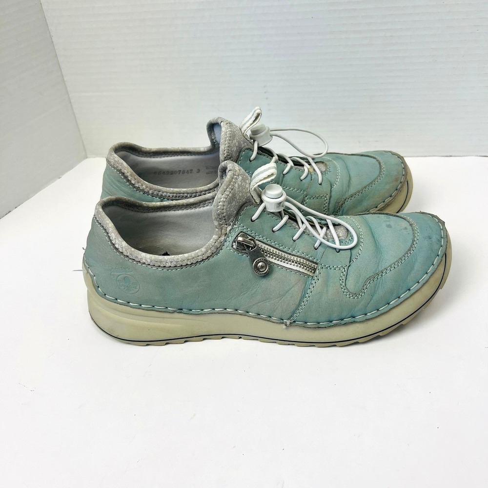 Rieker Angela 65 Blue Nubuck Leather Sneakers Comfort Walking Shoes EU 41 Us 9.5